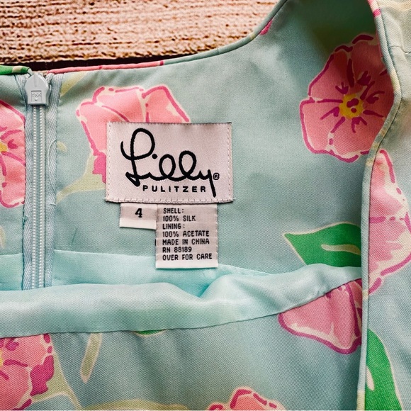 Lilly Pulitzer Aqua Blue Silk Shift Dress Pink Floral Print Ladies Sz 4 - Picture 2 of 4